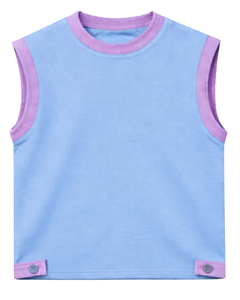 Blue Purple Contrast Sleeveless Top & Shorts <b>Set</b> Men Casual Summer Outfit Drawstring Waist Soft Breathable Cotton Blend Comfort - Product Image 1