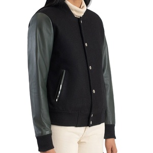 Chaqueta Varsity de Moda para Mujer, Estilo Bicolor, Chaqueta de Béisbol Elegante, 100% Lana, Ecológica, Resistente al Viento, para Invierno - Product Image 2