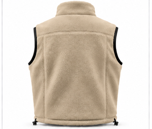 Custom <b>Men's</b> <b>Beige</b> Knit Fleece Vest Stand Collar Zip Up Sleeveless <b>Waistcoat</b> with Side Pockets Custom Branding OEM - Product Image 2