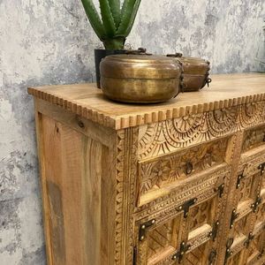 Vintage Hand Carved Solid Wood <b>Sideboard</b> Mango Wood Cabinet Modular Storage Console for Living Room Hotel - Product Image 3