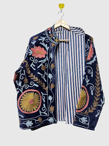 Veste en velours brodée de fleurs, col mandarin, manches longues, grande taille, vêtements d'automne pour femmes, style bohème - Product Image 3
