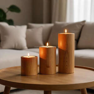 Support de bougie rond en bois d'acacia fait main de qualité supérieure avec impression en gravure pour une décoration élégante de la maison et des mariages - Product Image 1