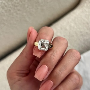Asscher Cut Lab Grown Diamond Unique Bezel Set Art Deco Engagement <b>Ring</b> Two Tone Flush Fit <b>Thick</b> Band IGI Certified 3mm - Product Image 4