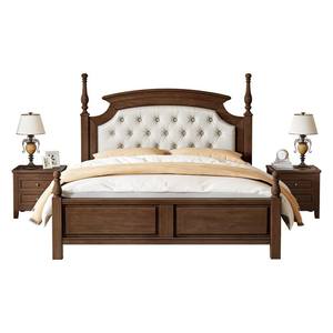 Lit en bois de teck avec dossier moelleux de style classique - Product Image 1
