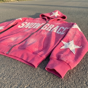 Sweat-shirt à capuche rose Snowgrace avec appliques étoiles, coupe classique, unisexe, vêtements décontractés d'hiver - Product Image 5