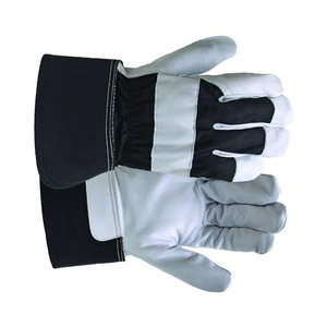 Gants de sécurité anti-impact en cuir noir et blanc avec manchette longue - Product Image 4