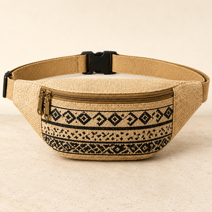 Eco Friendly Geometric Pattern <b>Medium</b> Capacity Jute Fanny Pack Zipper Chest Pack Waist Bag Durable Crossbody Sling <b>Purse</b> - Product Image 5