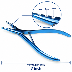 Pince à micro-anneaux 3-en-1 pour extensions capillaires avec trous de 1 mm, 2 mm et 3 mm |   Outil professionnel bleu pour extensions de cheveux - Product Image 1