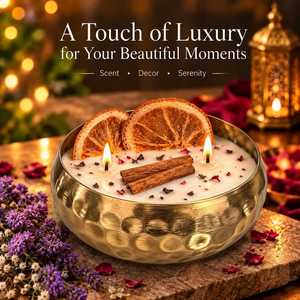 Bougie parfumée artisanale vintage en laiton martelé avec cannelle et orange séchée - Product Image 3