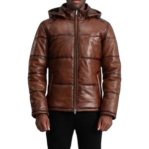 Chaqueta de Cuero Genuino con Capucha Marrón para Hombre, Estilo Urbano, Impermeable, Transpirable, de Secado Rápido, para Motocicleta de Invierno - Product Image 1