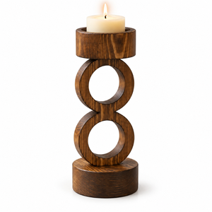 Wooden <b>T</b> <b>Light</b> <b>Candle</b> Holder Double Ring Tealight Stand Rustic Table Decor Natural Grain Pedestal Accent | Freestanding Ornament - Product Image 1
