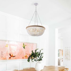 Lampadario a sospensione elegante e moderno in legno con perline, stile bohémien, da 22 pollici, per soggiorno, sala da pranzo, camera da letto - Elegante lampada decorativa - Product Image 4