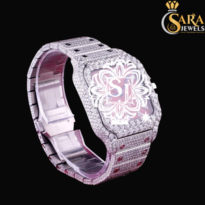 Édition limitée de luxe mode Moissanite diamant montre ton blanc grande moitié entièrement brillant en acier inoxydable nouveauté charme - Product Image 3