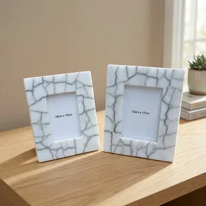 Handmade Stone Photo <b>Frame</b> Rectangular Vertical Tabletop Decorative Picture <b>Frame</b> <b>White</b> Agate quartz Modern Home Display - Product Image 2