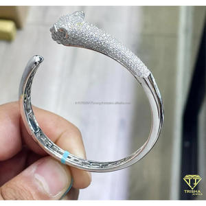 Luxury Panther Head <b>Bangle</b> for Women in 925 Sterling <b>Silver</b> Fully Iced Out with Sparkling Moissanite Diamonds - Product Image 3