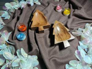 Portavelas de madera con forma de árbol de Navidad |   Cuenco de Madera Natural para Decoración del Hogar y Fabricación de Velas - Product Image 3