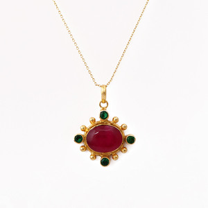 Ruby Jade and Emerald Quartz Pendant Necklace 18k Gold Plated Gemstone Necklace V - Product Image 3