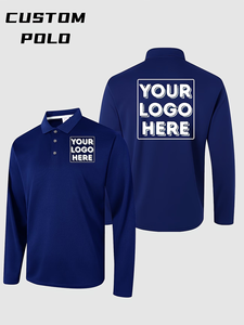 Men's Navy Long Sleeve Polo Shirt Custom Logo Print Breathable Cotton Workwear Uniform Work Polo Shirts Personalized Polyester - Product Image 2