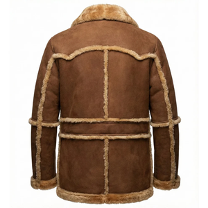 <b>Men's</b> Luxury Leather <b>Shearling</b> <b>Jacket</b> Genuine Fur Lined Aviator Winter Coat Premium Durable Warm Fashion Outerwear Style - Product Image 5