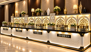 Buffet moderne classique illuminé en or |   Station de restauration décorative Lotus Arch avec dessus en acier inoxydable - Product Image 6