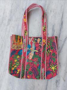 Sac fourre-tout matelassé en coton rose tropical, imprimé portrait botanique coloré, pour femme, sac à bandoulière de shopping, vente en gros - Product Image 6