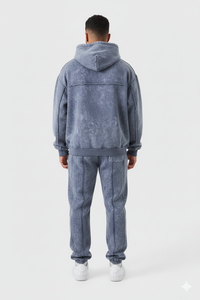 ชุดเซ็ตสเวตสูทผ้าฝ้ายพิมพ์ลายโลโก้แบบ DTG พร้อมซิปฮู้ดดี้ พิมพ์ลายสกรีน สไตล์สตรีทแวร์ ล้างสีแบบแอซิดวอช ชุดวอร์มสำหรับฤดูหนาว ผู้ชาย - Product Image 6