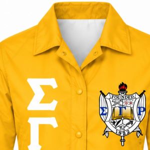 Veste à fermeture éclair intégrale personnalisée avec motif de crête et lettres de la sororité grecque SGRho, bleu roi, motif lignes croisées, pour université - Product Image 6