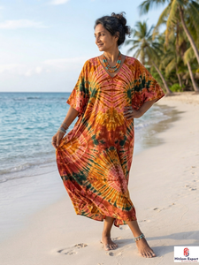 Custom Printed Women Beach <b>Kaftan</b> Dress Loose Fit <b>Summer</b> Cover Up Silk Cotton Rayon Polyester Bulk Manufacturing Service - Product Image 6