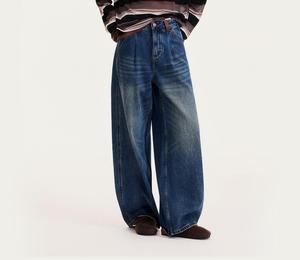 Jean en denim à jambe large pour femme, taille haute, en coton délavé, longueur intégrale, décontracté, pour l'automne - Product Image 1