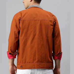 Men's Orange Denim Shirt <b>Jacket</b> Zipper Closure Pink Cuffs Stand Collar Casual <b>Slim</b> <b>Fit</b> Winter Streetwear Windproof 100% Cotton - Product Image 4