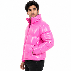Glossy Quilted Puffer Men's <b>Jackets</b> Wholesale High Collar Zipper Winter Outerwear Custom Logo OEM Bulk Fashion Casual <b>Jacket</b> USA - Product Image 4