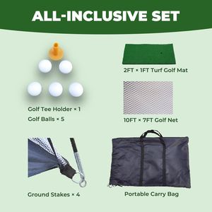 Filet d'entraînement de golf 10x7 pieds avec cadre en acier, tapis de cible, balles, tee et sac pour jardin et maison - Product Image 5