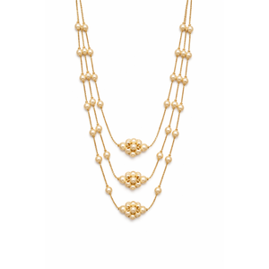 Collar de Moda Revalia con Cadena de Perlas de Imitación, Diseño Multicapa, Elegante, con Racimo Floral, Tres Hilos, Color Marfil, para Mujer - Product Image 4