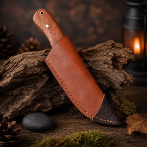 Couteau de chasse et de camping artisanal de qualité industrielle, lame en acier inoxydable, manche en bois, couteau fixe de survie en plein air, 8 pouces - Product Image 4