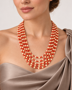 สร้อยคอประดับด้วยปะการังอิตาลีธรรมชาติและไข่มุก - Product Image 2