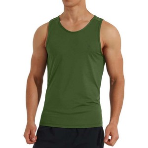 Débardeur Homme Vert Uni Col Rond Décontracté Sans Manches Respirant en Polyester Tricoté Coupe Ajustée - Product Image 1