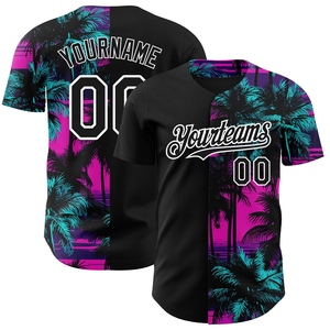Maillot de baseball authentique OMMIZ INDUSTRY, design 3D personnalisé rose, noir et blanc, palmiers de plage Hawaï, vente en gros, best-seller - Product Image 1