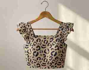 Conjunto de 2 Piezas con Estampado de Leopardo, Top Corto Transpirable 100% Algodón y Falda con Volantes, Ropa Urbana Moderna y Linda para Primavera - Product Image 3