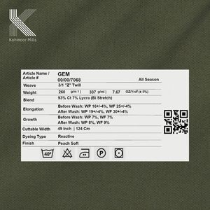 Tissu en coton et élasthanne le plus vendu, 260 GSM, sergé 3/1, bi-extensible, textile chino, fournisseur en gros OEM ODM - Product Image 4