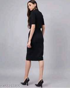 Élégant Chic Crop Blazer Bouton Détail Jupe Ensemble Solide Laikra Tissu Manches Trois-Quarts Élégant Robes Décontractées Ensemble - Product Image 4