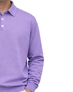 เสื้อโปโลแขนยาวสีลาเวนเดอร์สำหรับผู้ชาย ผ้าคอตตอนผสมเนื้อนุ่ม สวมใส่สบาย คอปกคลาสสิก เหมาะสำหรับฤดูหนาว ผลิตโดยผู้ผลิตเสื้อผ้า - Product Image 3