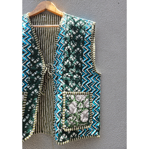 Chaleco acolchado de patchwork para mujer, sin mangas, con bolsillo, cuello chal, ropa exterior informal, regalo para ella - Product Image 3