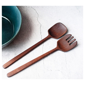 Acacia Wooden Salad Server Natural <b>Spoon</b> With Holder Salad Server & <b>Serving</b> <b>Spoon</b> Handcrafted Kitchen Utensil for Hotels Homes - Product Image 2