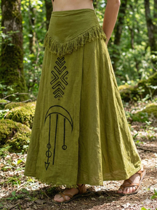Falda Maxi Bohemia para Mujer, Verde Oliva, Algodón, Ropa de Festival, Estampado Tribal, Estilo Fairycore, Hippie, Larga, para Regalo - Product Image 1