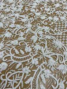 Tela de Encaje Bordada de Lujo con Cuentas, 100% Poliéster, Hecha a Mano, Fabricante Mayorista OEM/ODM B2B - Product Image 3