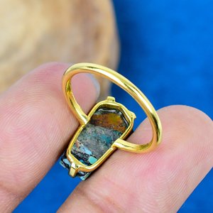 Anillos con Forma de Ataúd con Turquesa Natural en Forma de Piedra Preciosa, Chapados en Oro de 18k sobre Plata de Ley 925 - Product Image 4