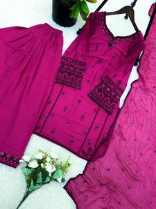 AARIKA TEXTILE Deluxe Rayon Cotton Thread <b>Sequins</b> Embroidered Quick Dry Top Farshi <b>Pant</b> Nazmin Dupatta Festive Traditional Wear - Product Image 4