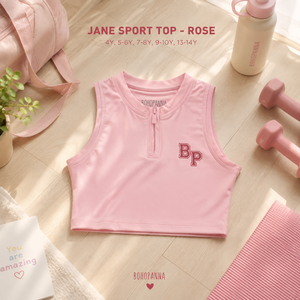 BOHOPANNA เจน สปอร์ต ท็อปสีโรสเสื้อครอปแขนกุดมีซิปด้านหน้าชุดออกกำลังกายสำหรับเด็ก 4Y-14Y - Product Image 2