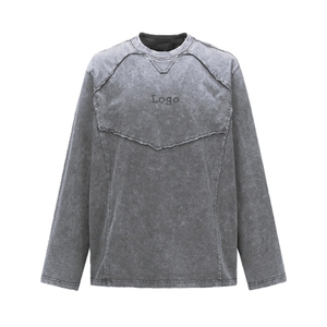 Camiseta de Manga Larga para Hombre, Cuello Redondo, Color Sólido, Transpirable, Informal, con Logotipo Frontal, Tejido de Algodón de Alta Calidad - Product Image 5