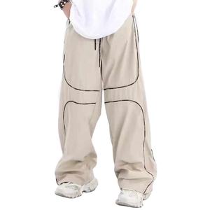 Pantalon coupe-vent personnalisé grande taille 100% pantalon passepoil en polyester/nylon bande latérale taille élastique devant plat tissu toile mi - Product Image 1